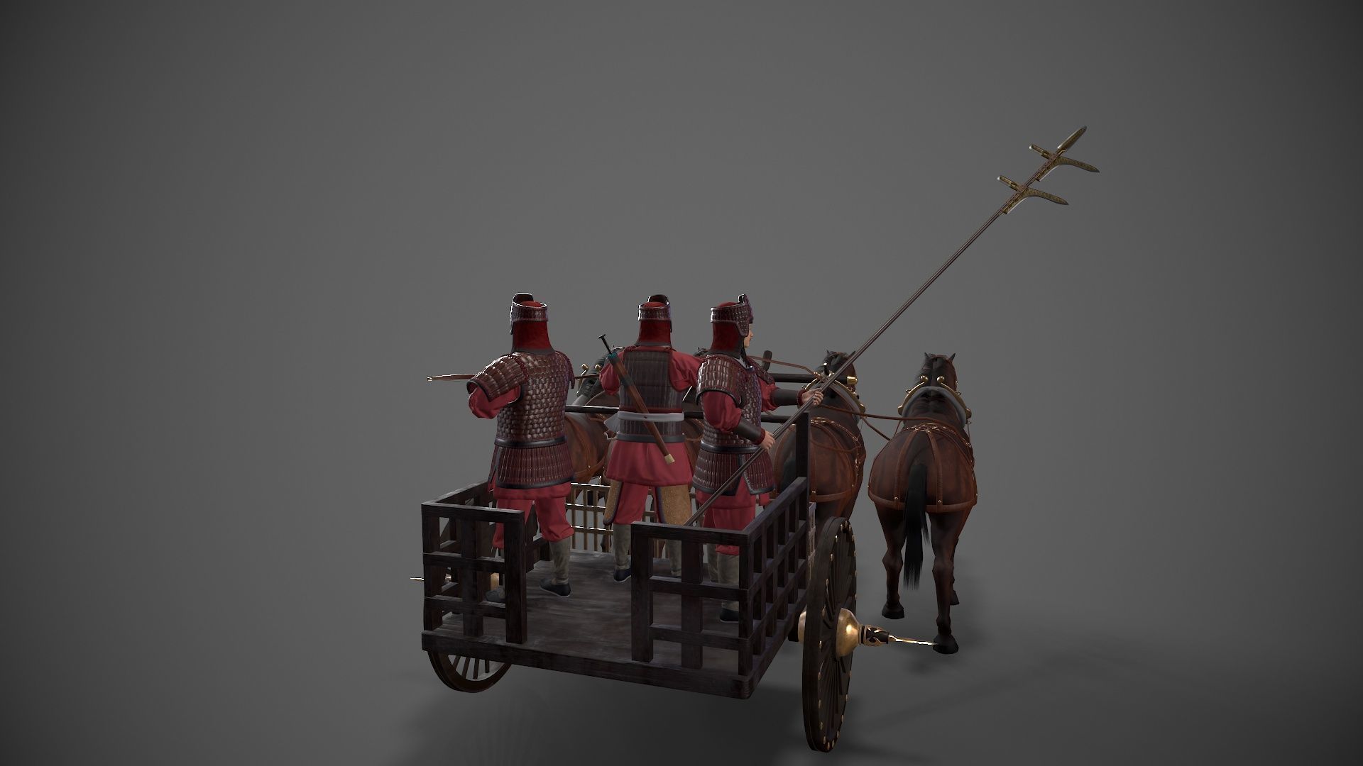 Carriage with Horses Low-poly 3D model_7
