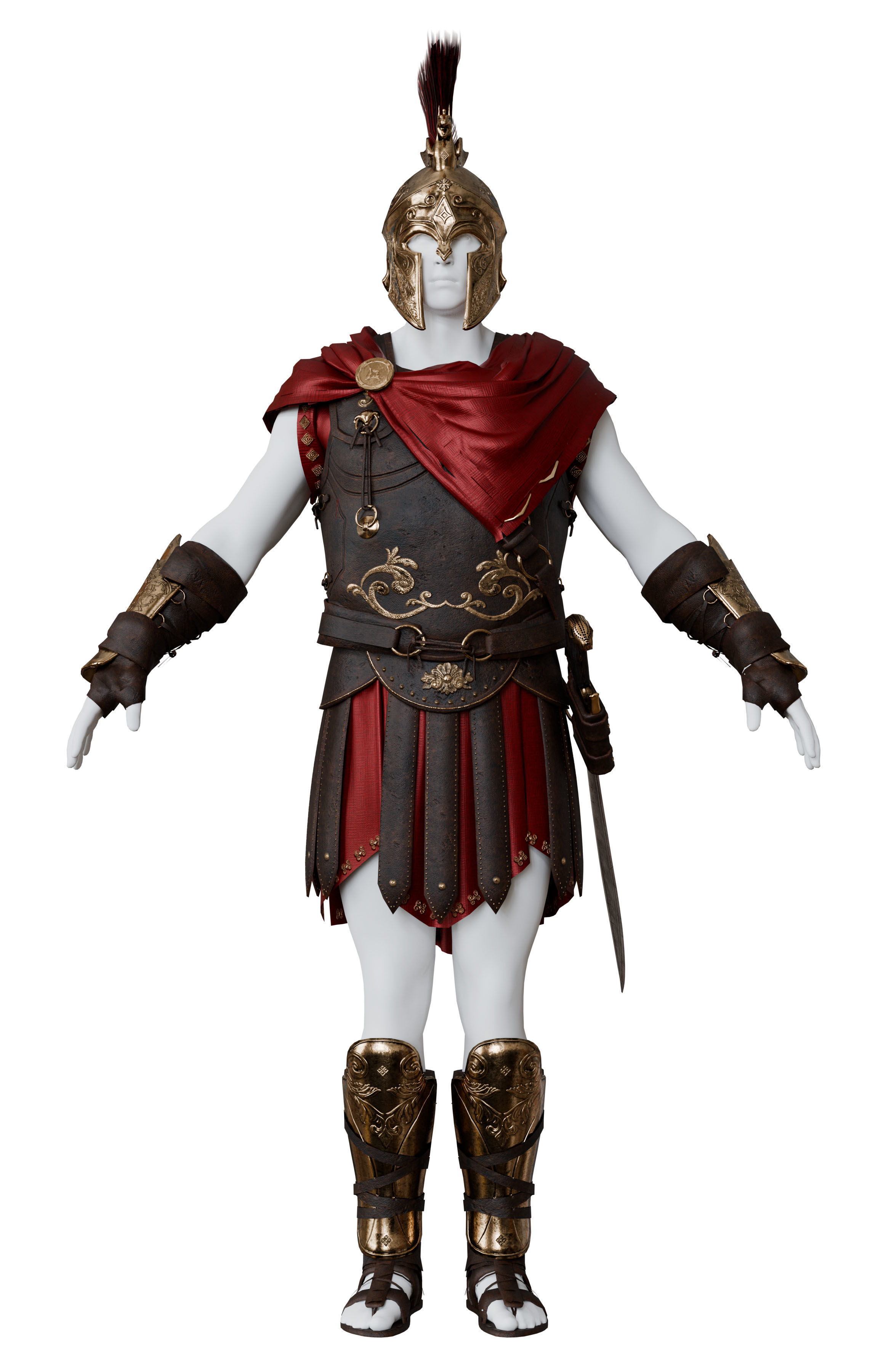 Roman Spartan Soldier Armor And Weapons Set Low-poly 3D model_1