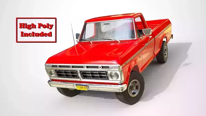 Classic pickup 1976 New Red Low-poly 3D model