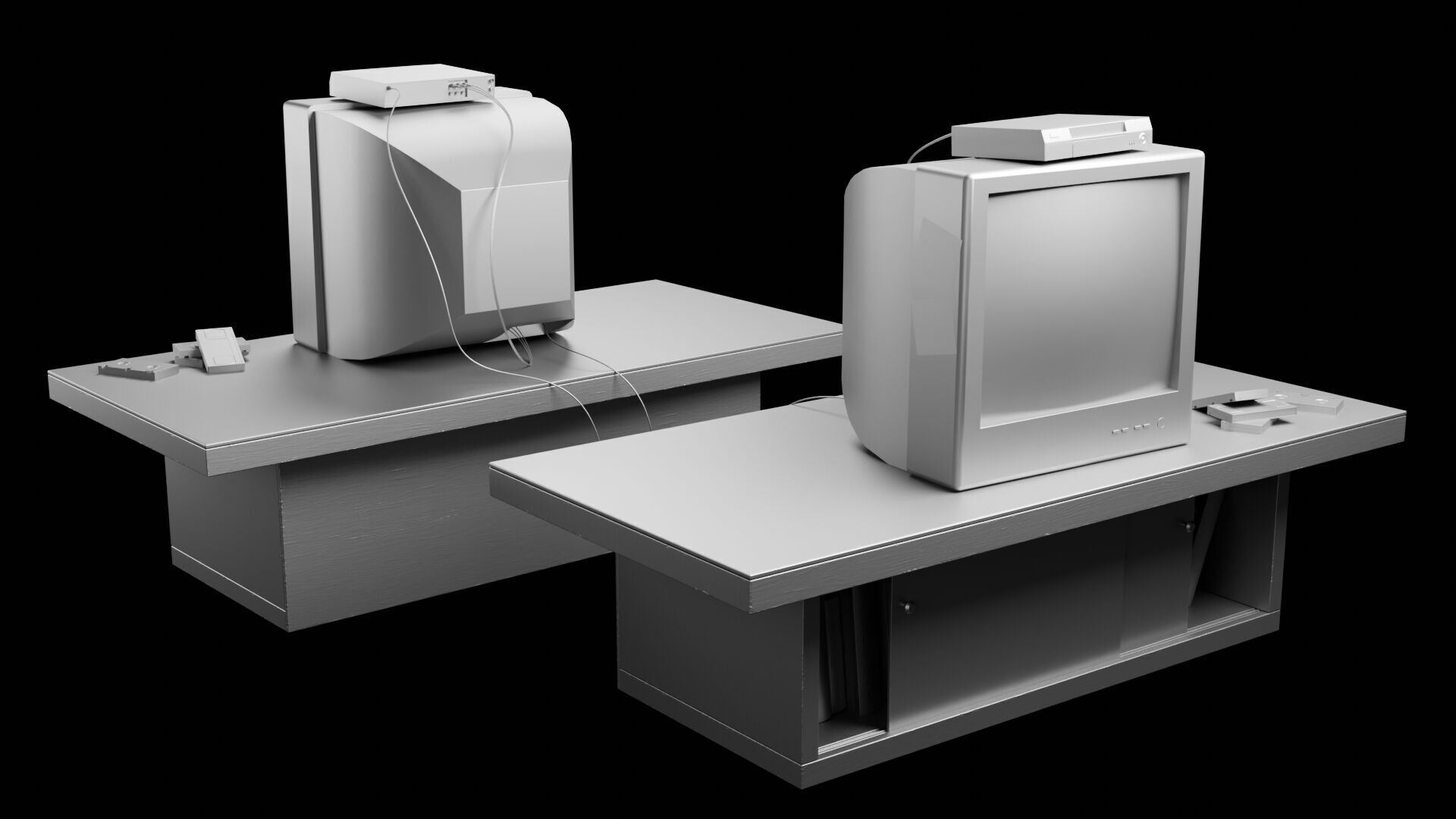 Retro TV and VCR Low-poly 3D model_14