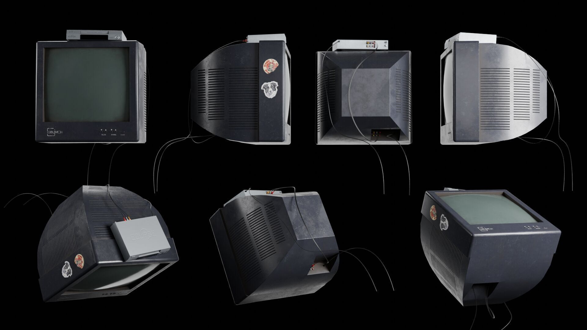 Retro TV and VCR Low-poly 3D model_5