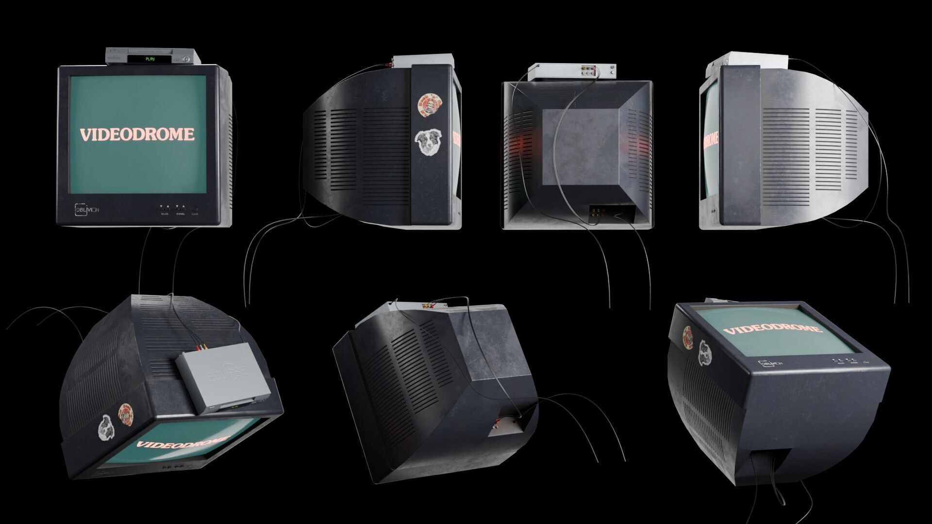 Retro TV and VCR Low-poly 3D model_4