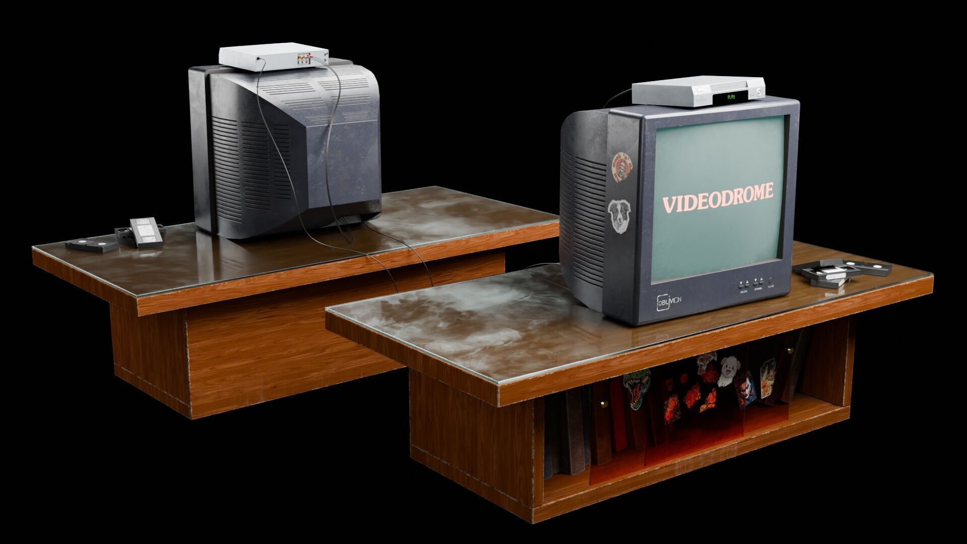 Retro TV and VCR Low-poly 3D model_3