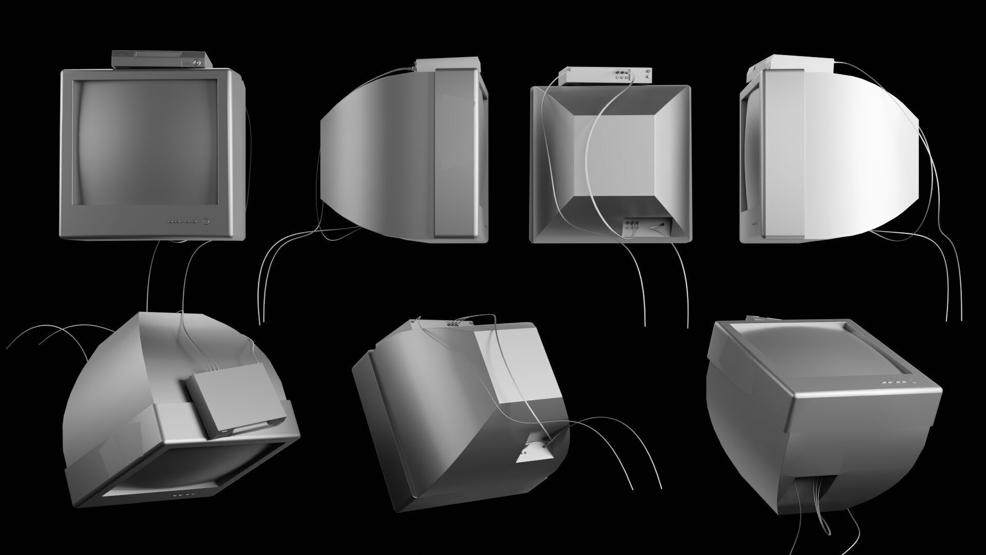 Retro TV and VCR Low-poly 3D model_15