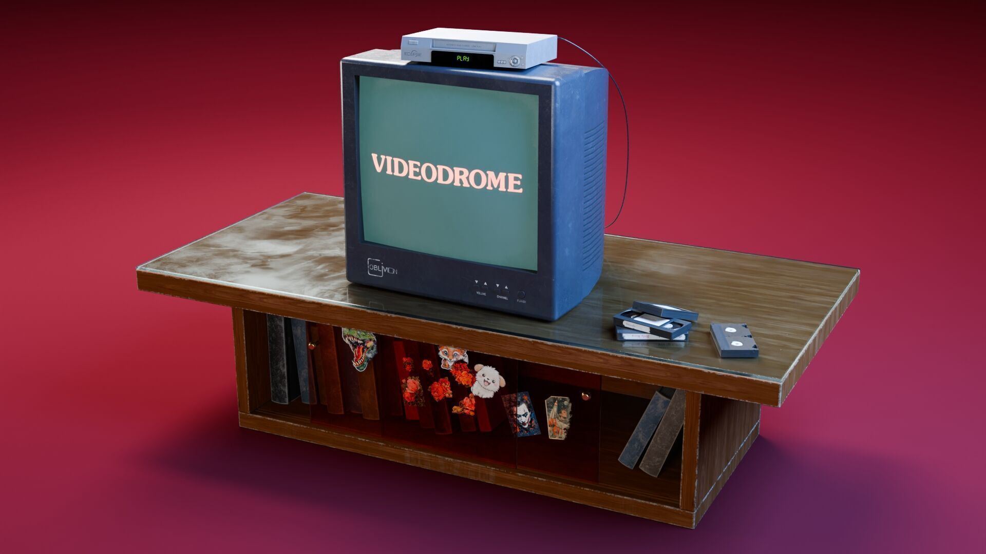 Retro TV and VCR Low-poly 3D model_2