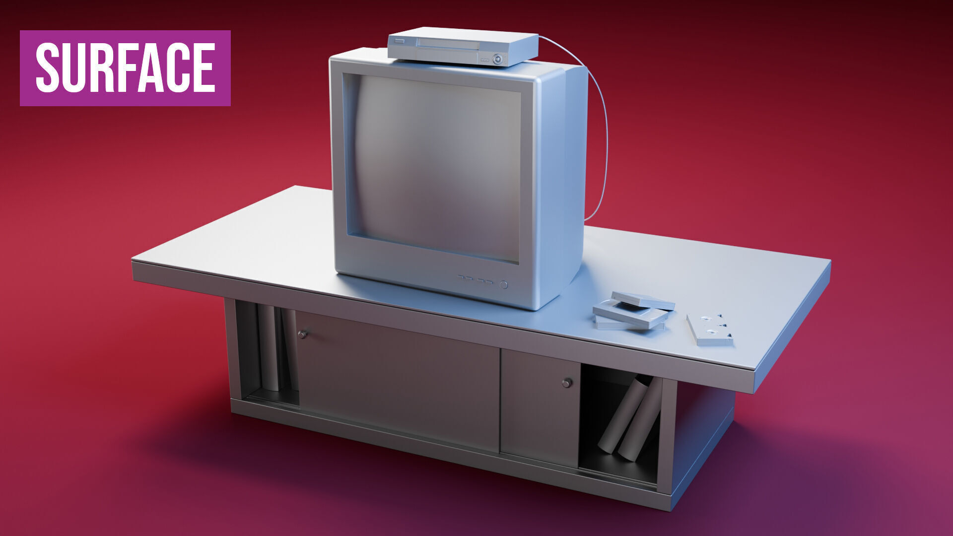 Retro TV and VCR Low-poly 3D model_13