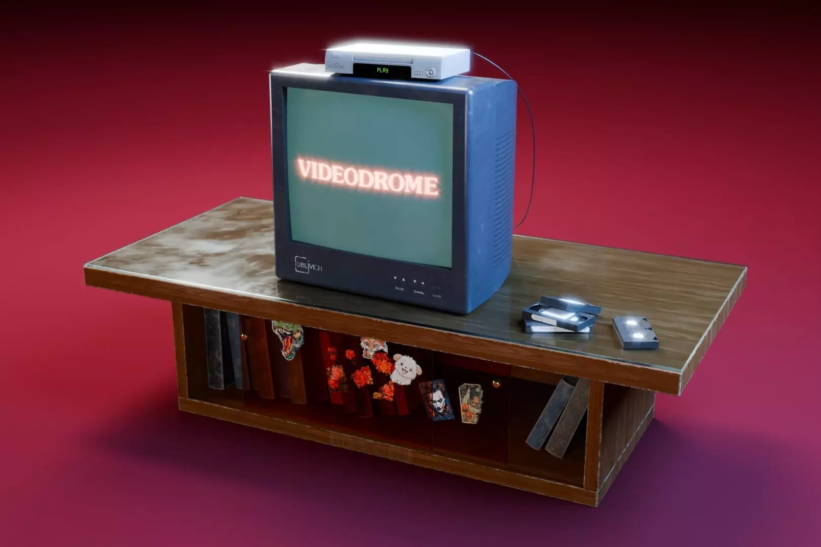Retro TV and VCR Low-poly 3D model_0