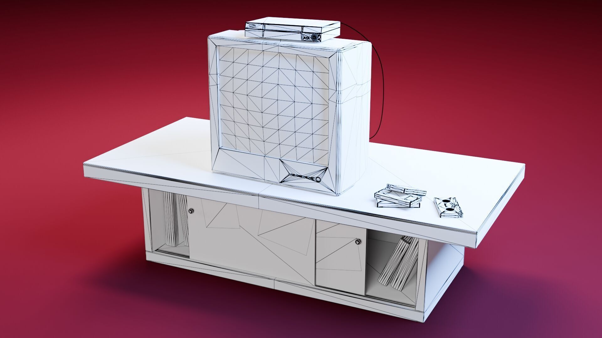 Retro TV and VCR Low-poly 3D model_8