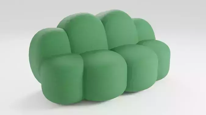 Unusual sofa in green tones in a minimalist and modern style