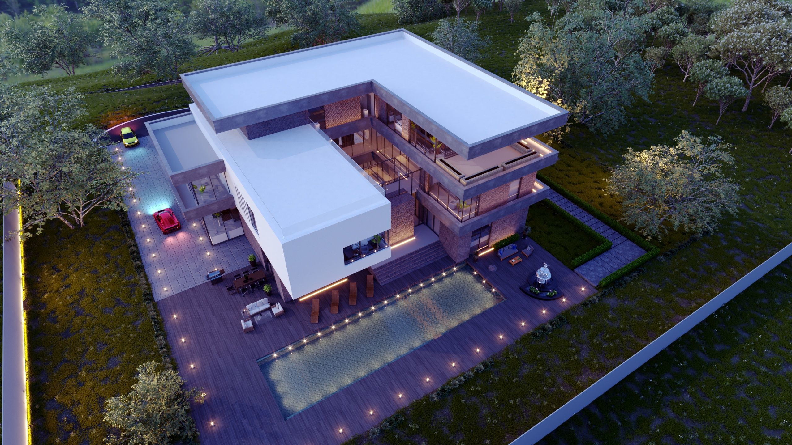 Villa prototype modern house furnished clash free underground 3D model_1