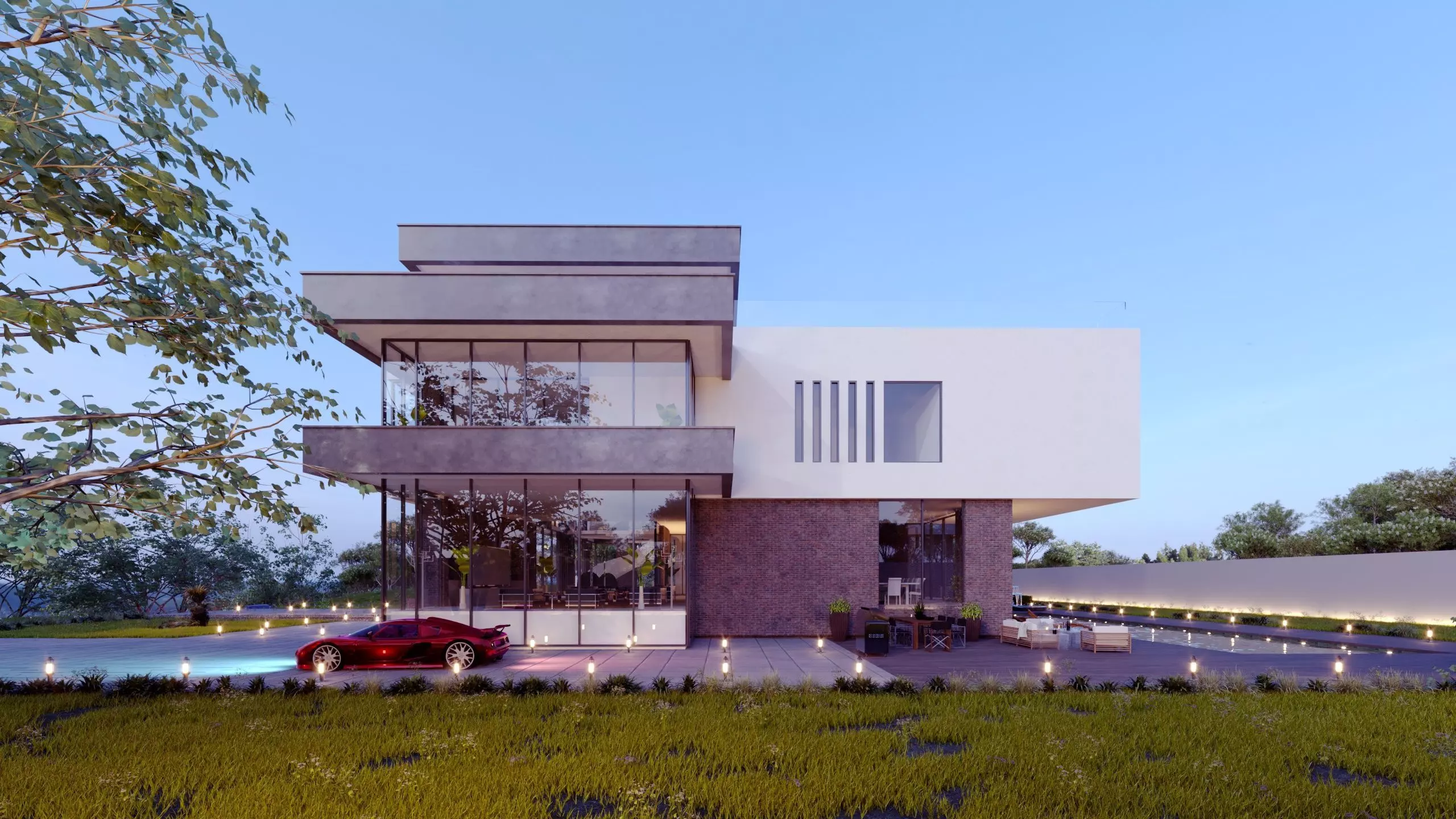 Villa prototype modern house furnished clash free underground 3D model_0