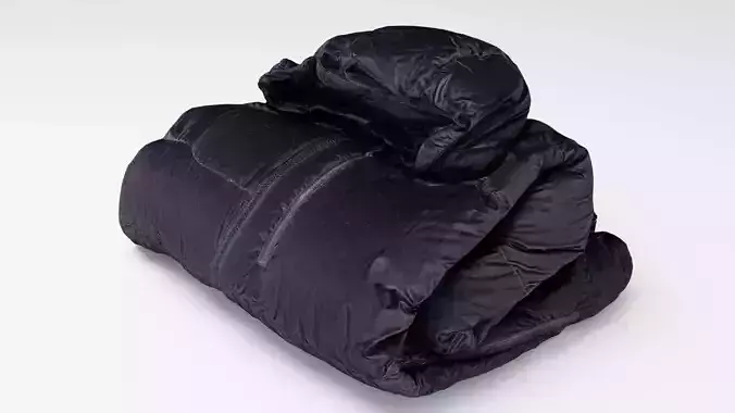 Black down casual winter jacket generic folded for sport hiking 