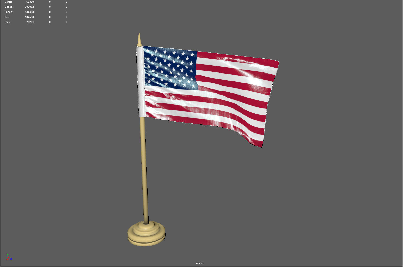 American Flag on a Pole 3D model_3