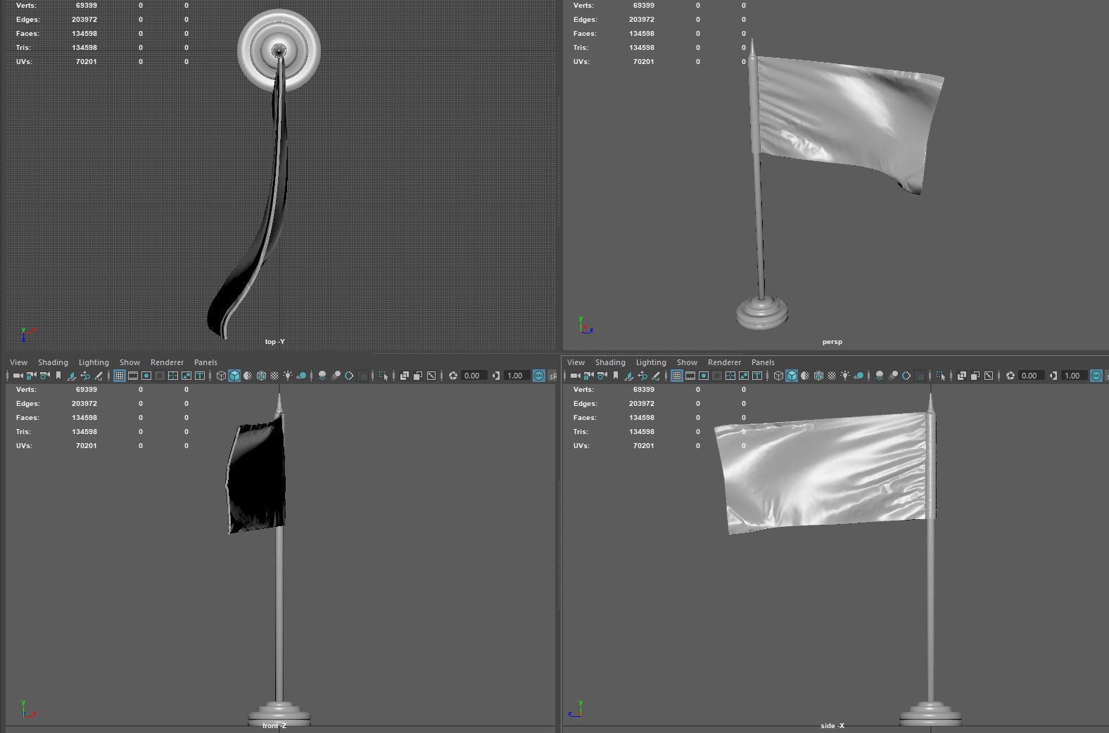 American Flag on a Pole 3D model_7