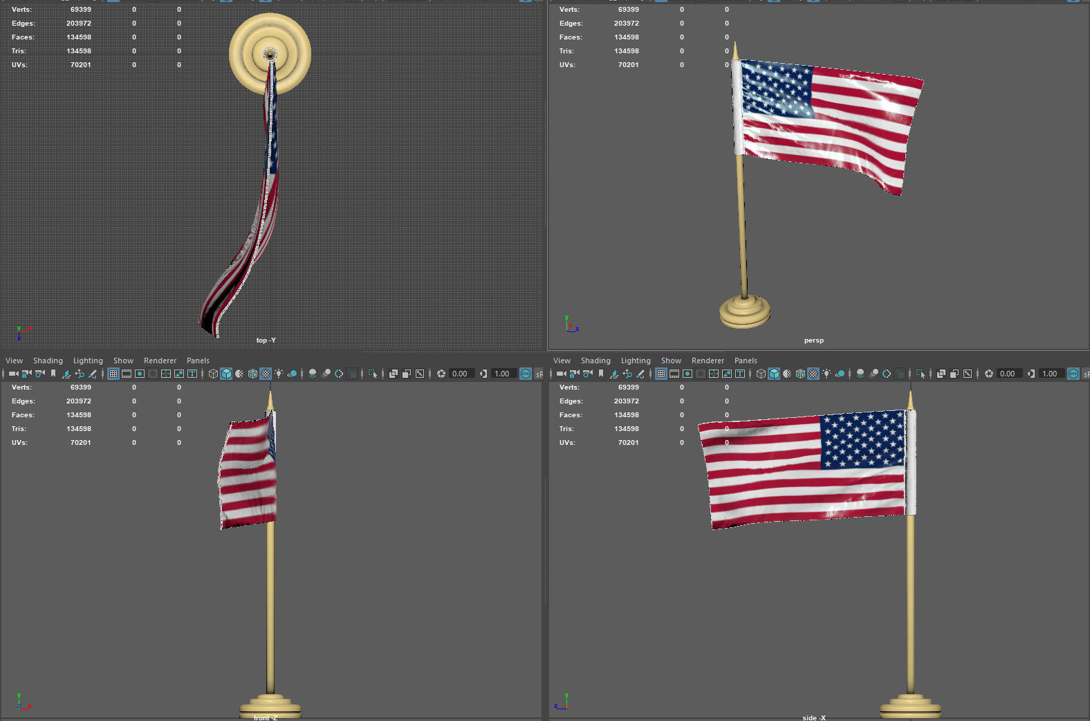 American Flag on a Pole 3D model_6