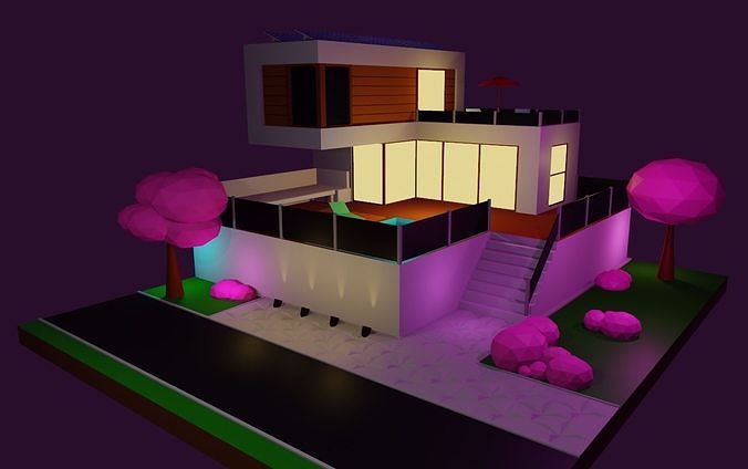modern villa Low-poly 3D model