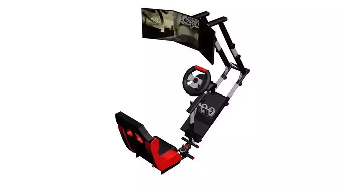 Gaming Chair For Racing Games With Three Display 3D model