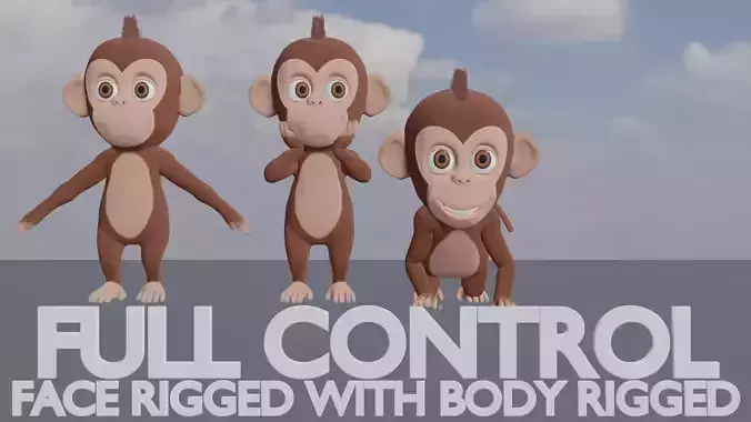 Cartoon monkey RIGGED Low-poly 3D model Low-poly 3D model