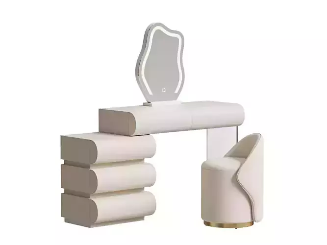 Humply Modern White Makeup Vanity Set 3D model