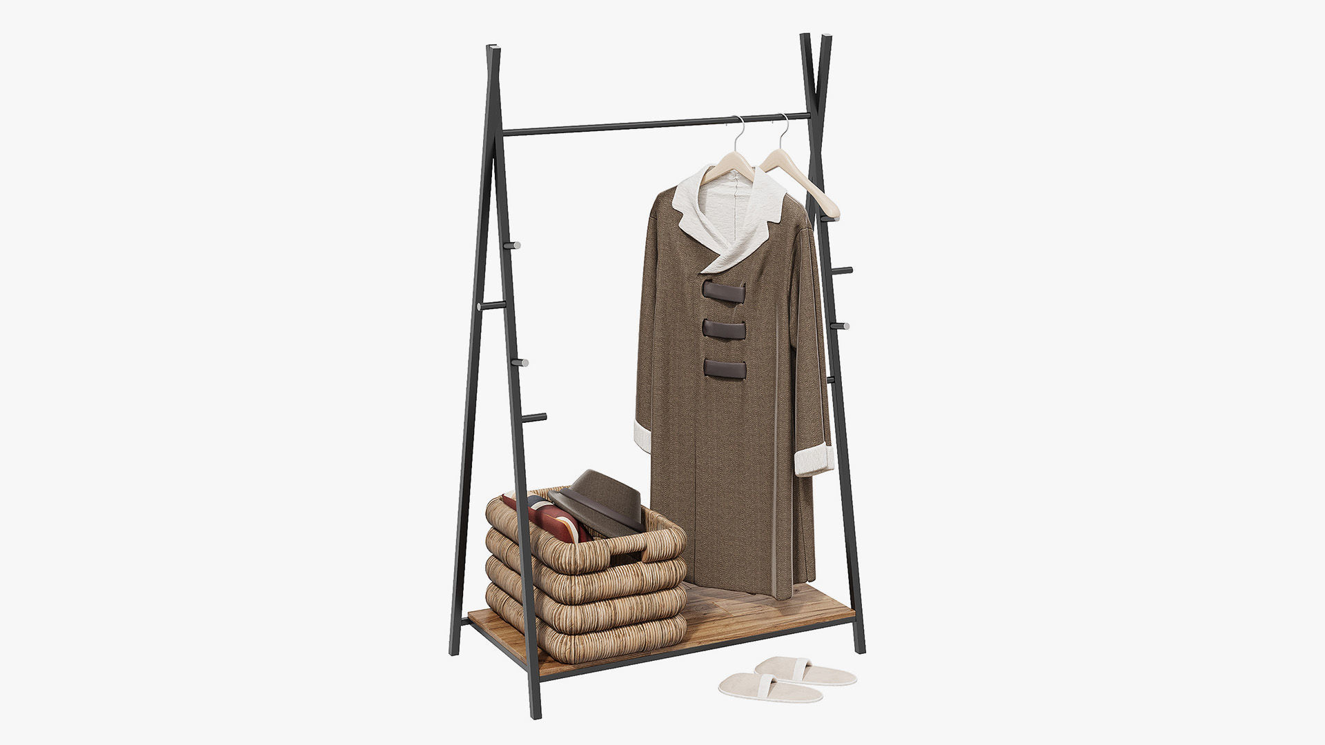 Floor Hanger Set with Coat 3D model_1