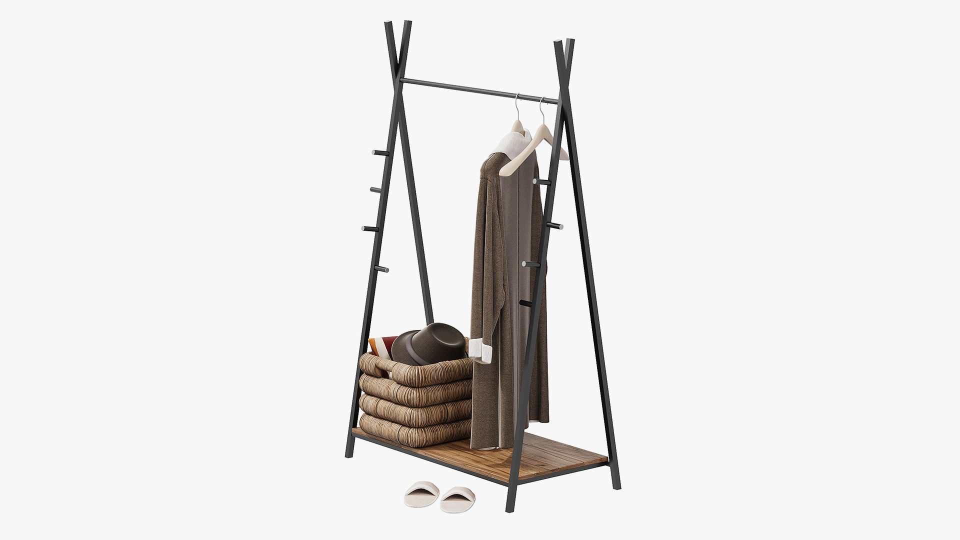 Floor Hanger Set with Coat 3D model_2