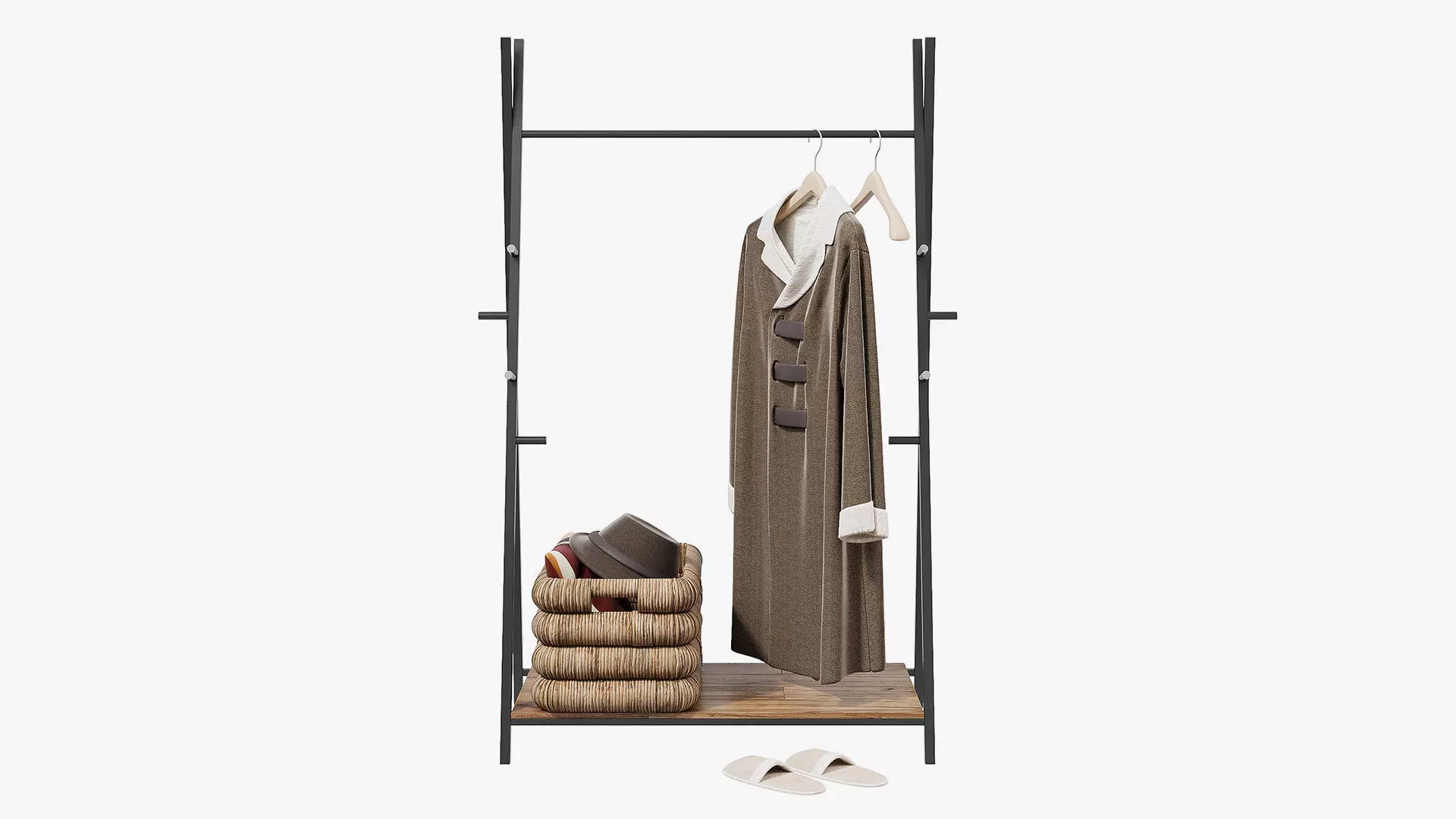 Floor Hanger Set with Coat 3D model_0