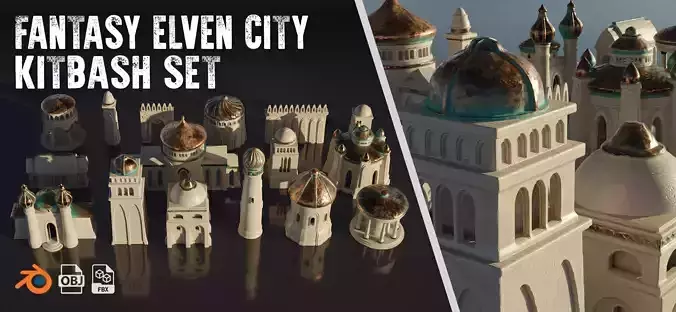 Fantasy Elven City KitBash Set 3D model