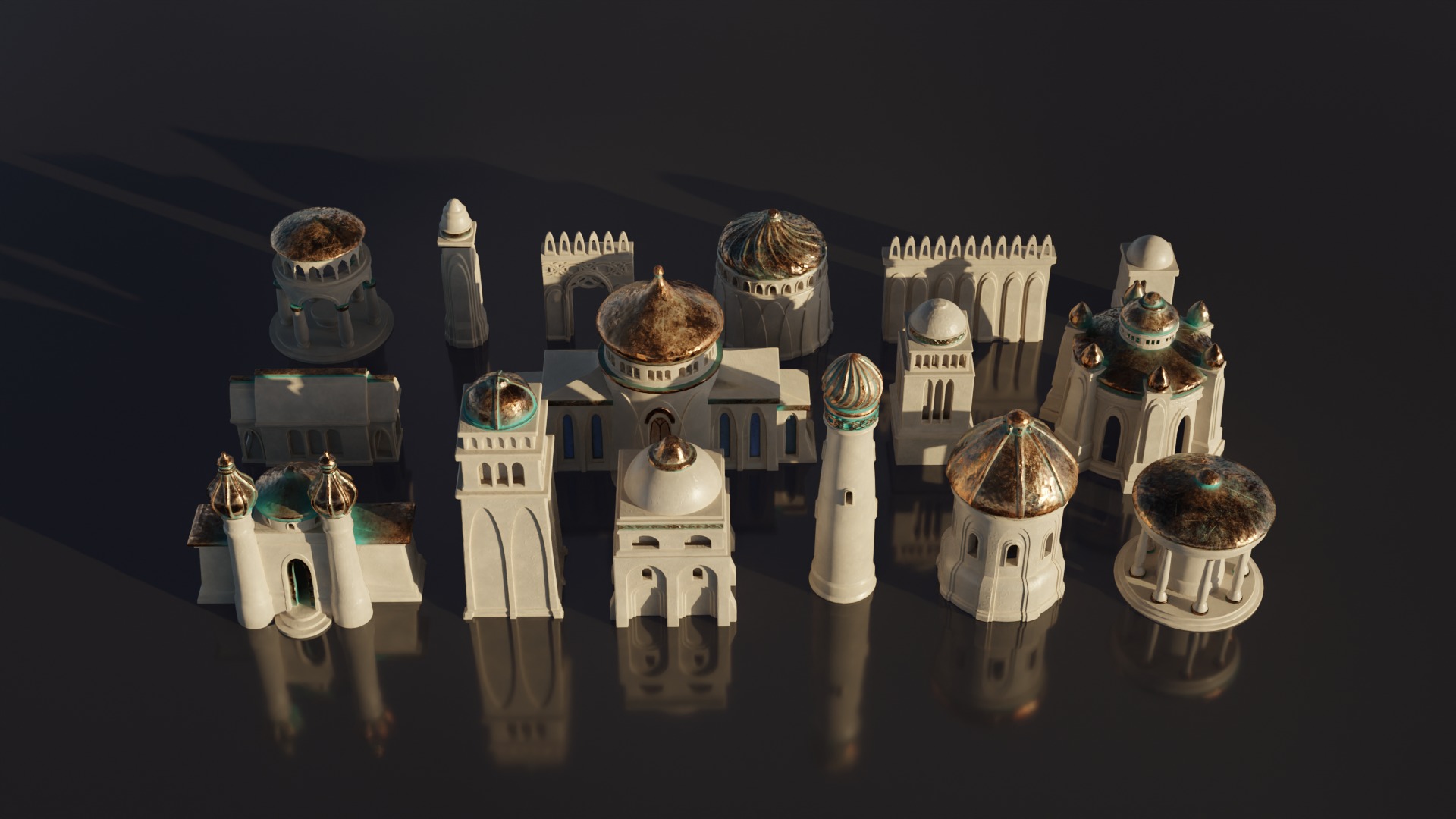 Fantasy Elven City KitBash Set 3D model_3