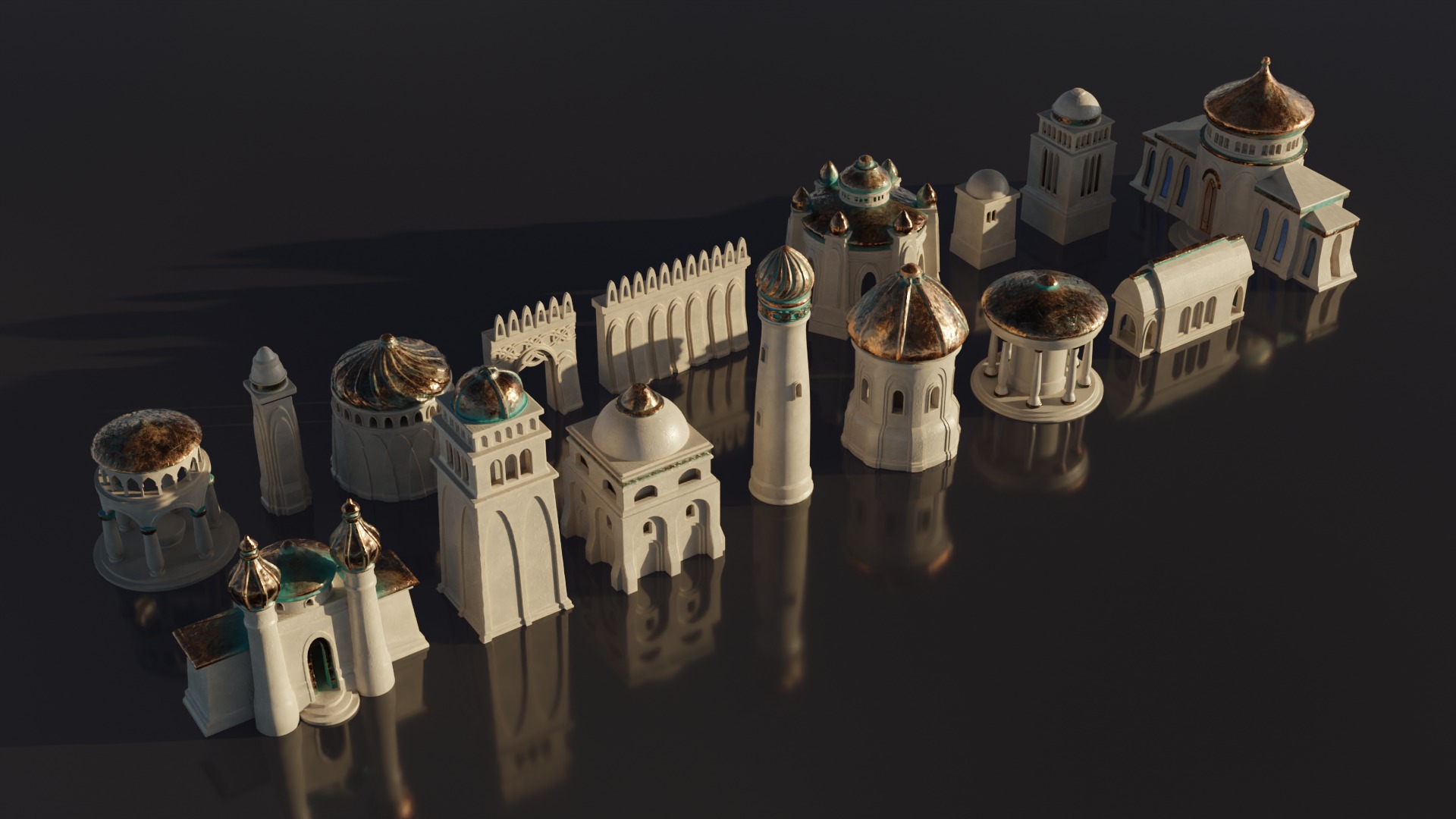 Fantasy Elven City KitBash Set 3D model_1
