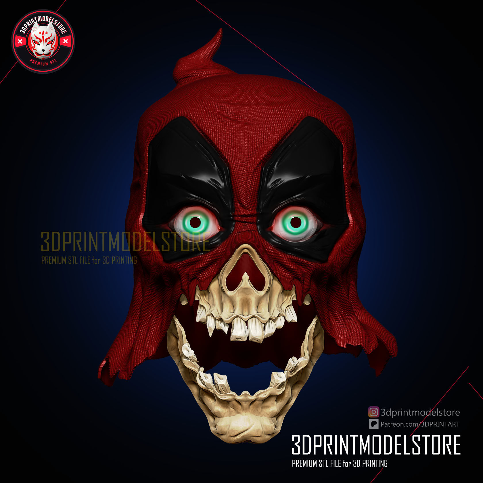 Headpool Mask - Movable Jaw - Deadpool Zombie Helmet 3D print model_3