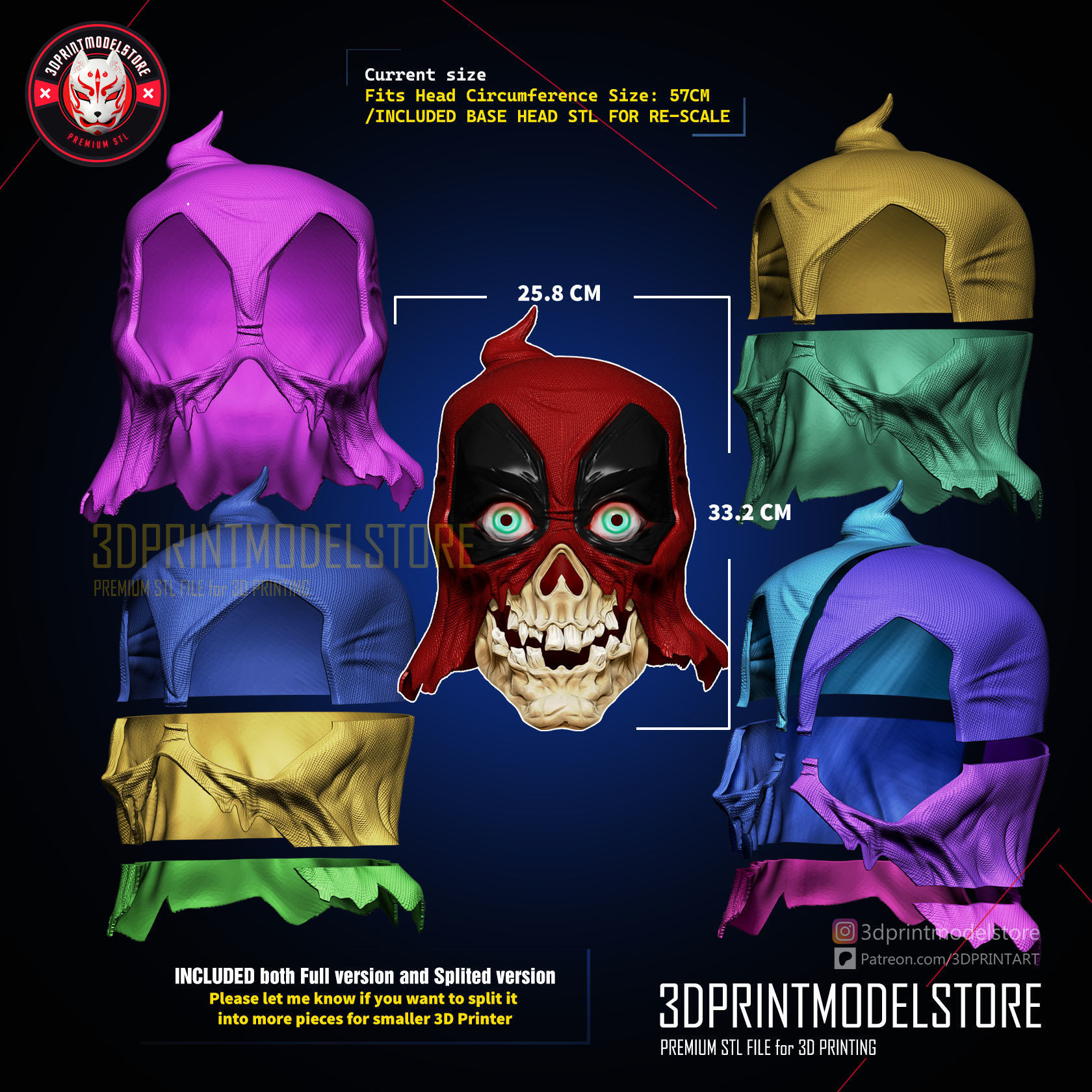Headpool Mask - Movable Jaw - Deadpool Zombie Helmet 3D print model_5