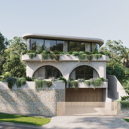 Exterior villa rendering Low-poly 3D model 2
