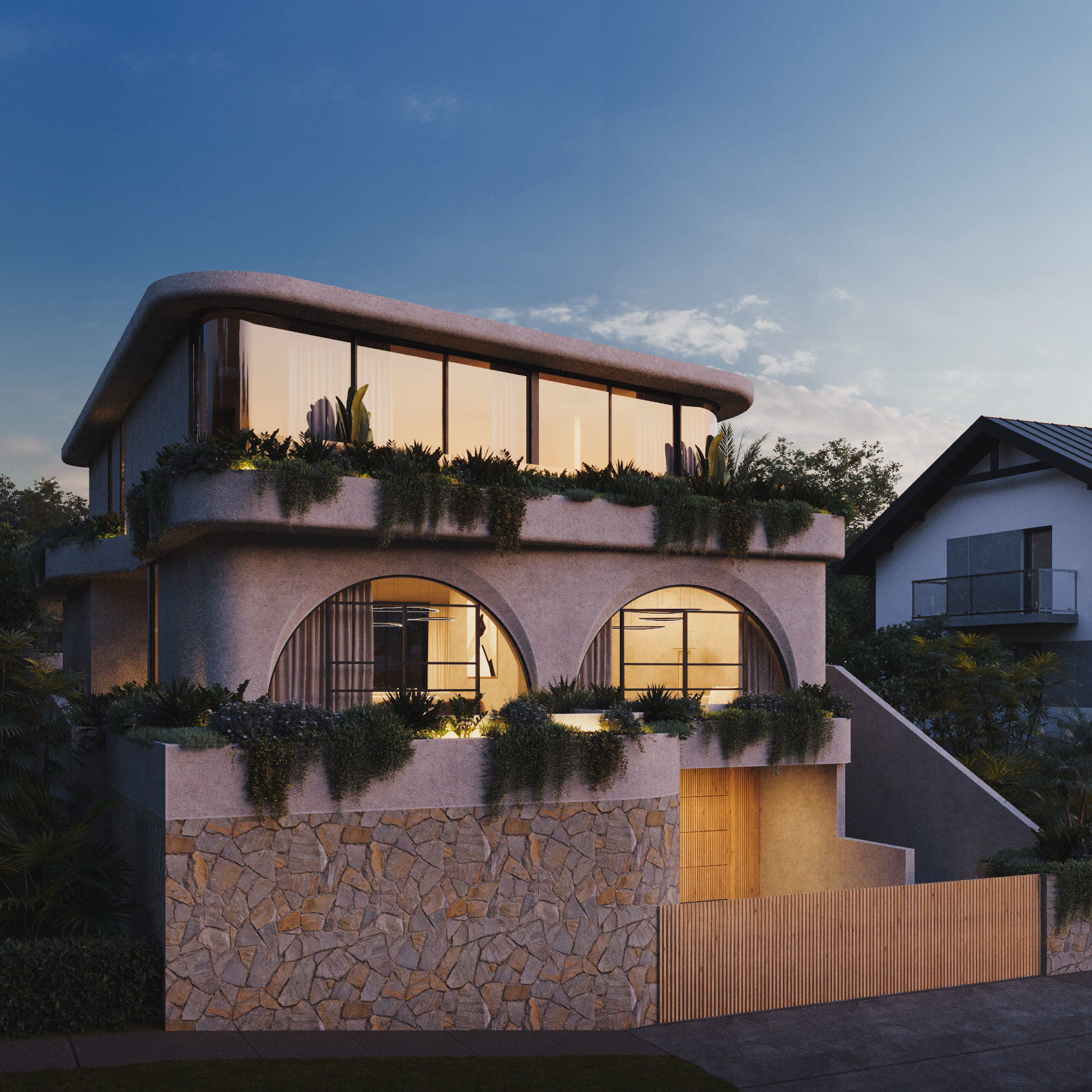 Exterior villa rendering Low-poly 3D model_2
