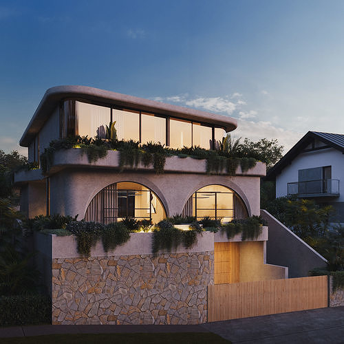 Exterior villa rendering Low-poly 3D model 3
