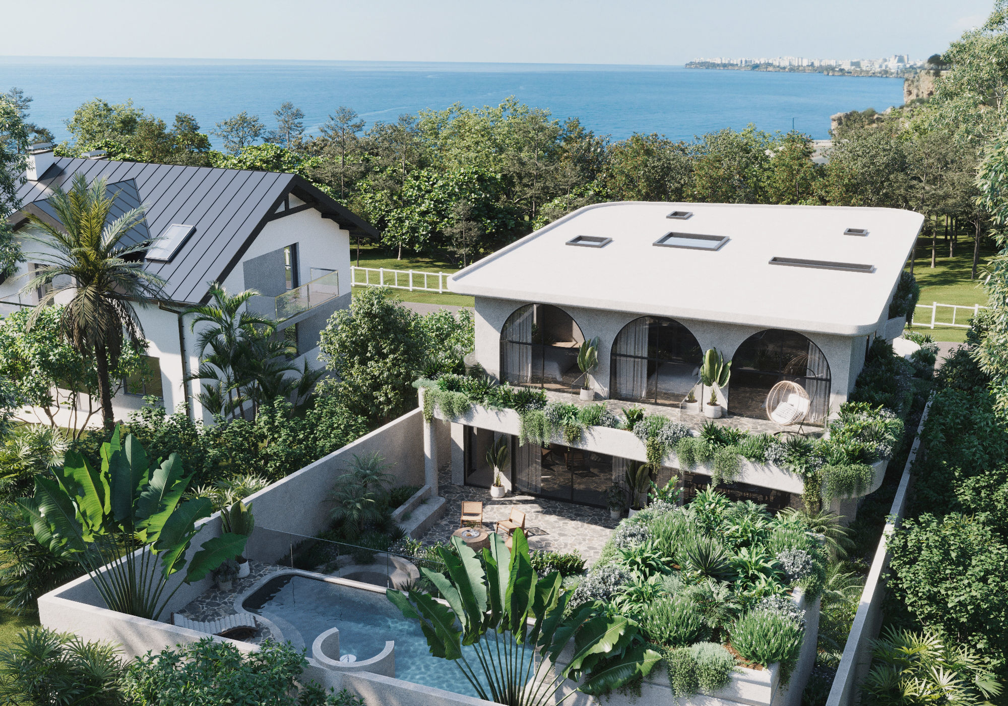 Exterior villa rendering Low-poly 3D model_3