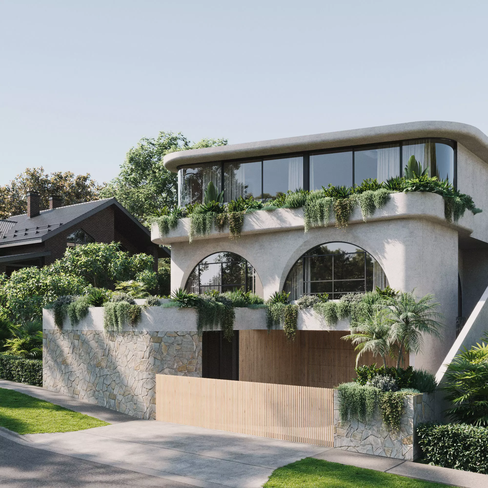 Exterior villa rendering Low-poly 3D model_0