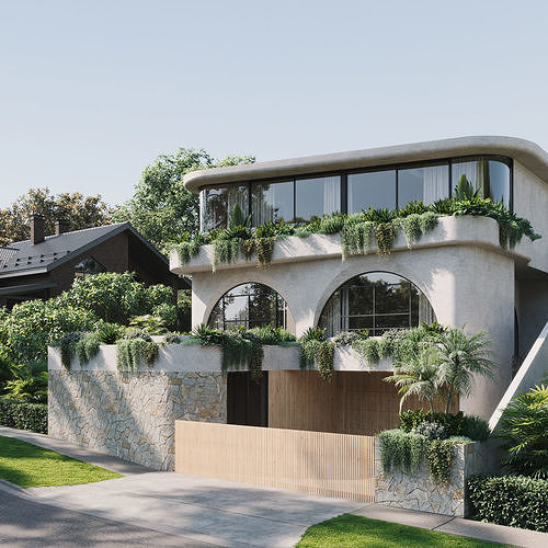 Exterior villa rendering Low-poly 3D model