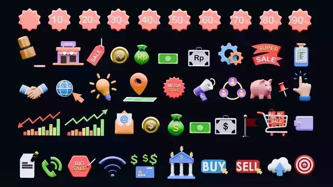 Marketing Icons - Bundle Edition Low-poly 3D model