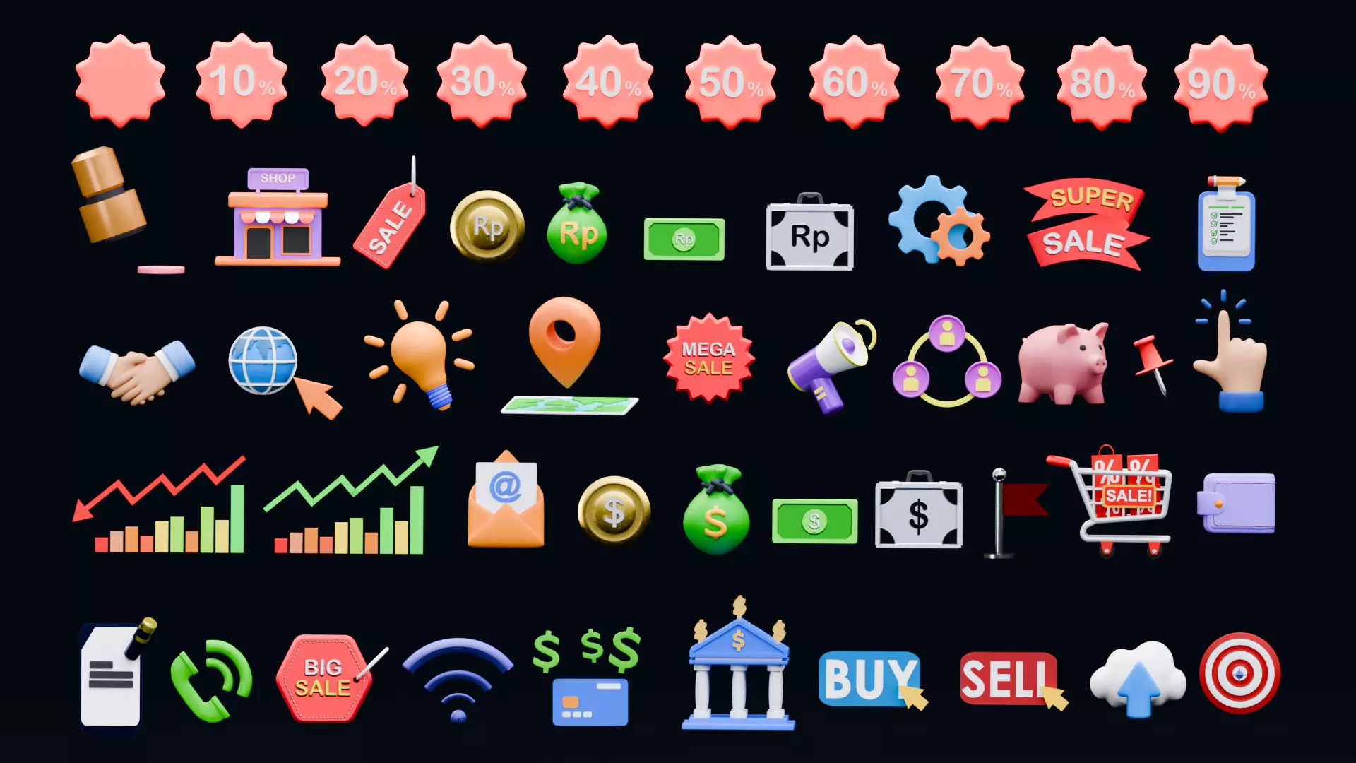 Marketing Icons - Bundle Edition Low-poly 3D model_0