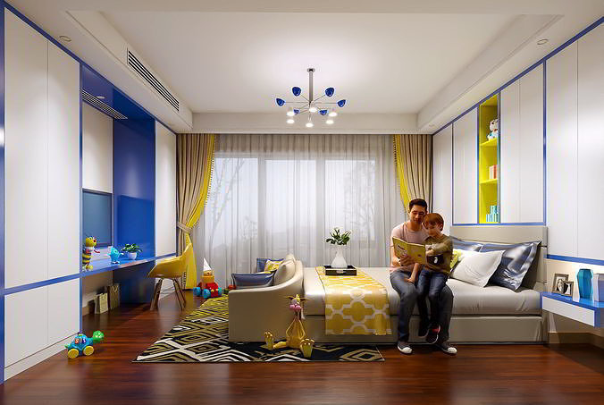 Modern Double children Bedroom 3D Model 3D model