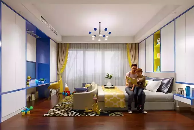 Modern Double children Bedroom 3D Model 3D model