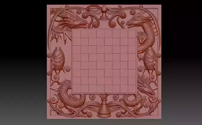 A chessboard with dragons