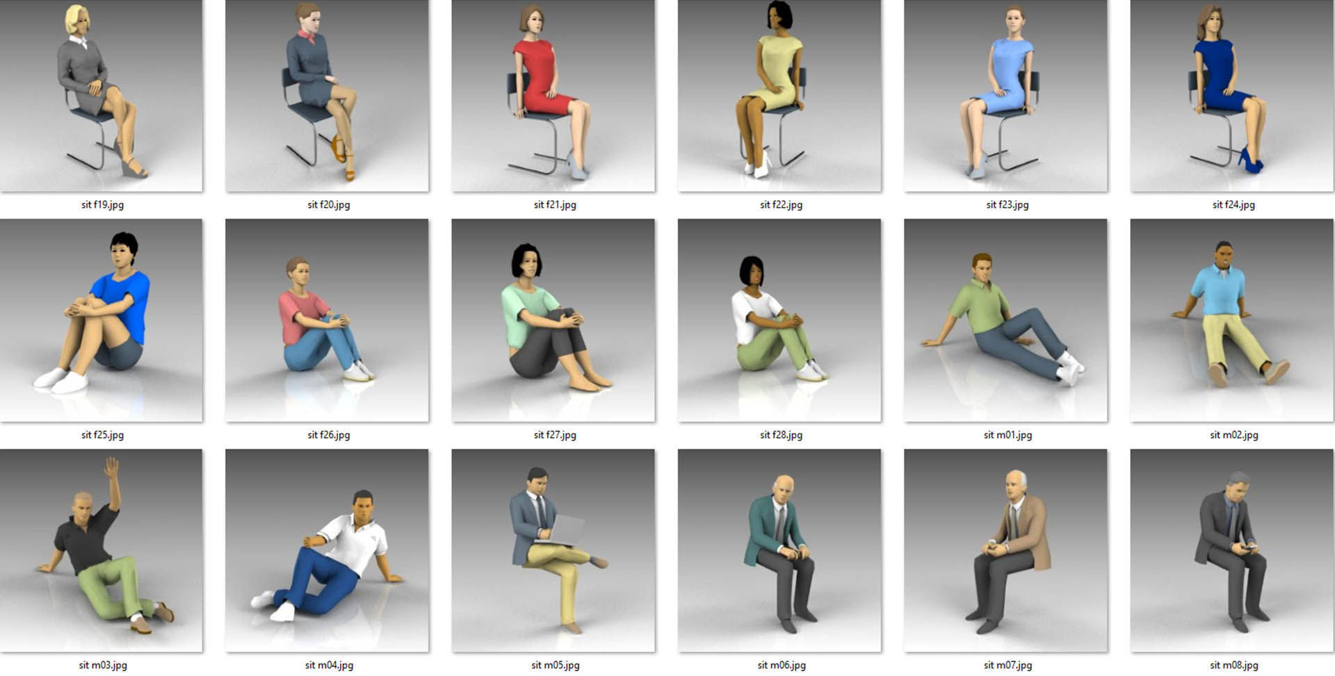 Low Poly Seated People Low-poly 3D model_6