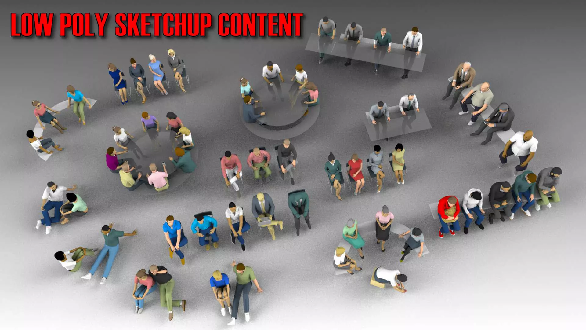 Low Poly Seated People Low-poly 3D model_0