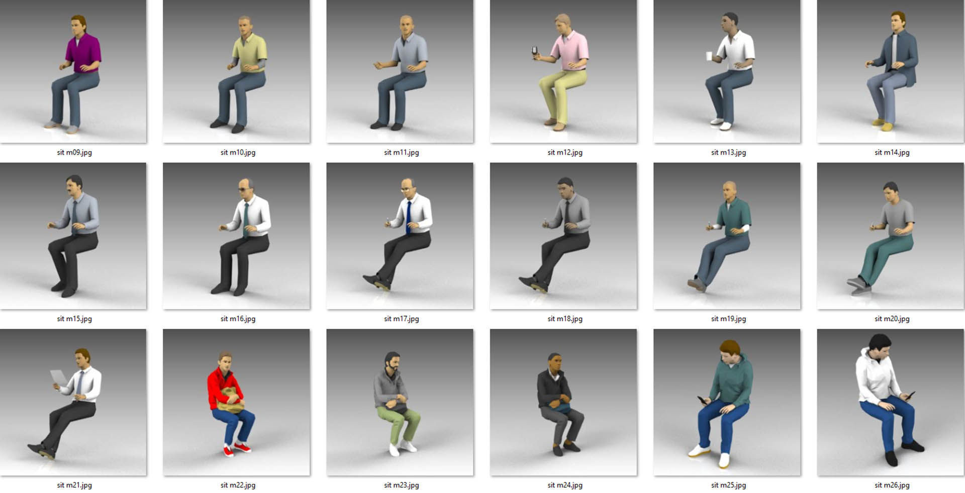 Low Poly Seated People Low-poly 3D model_7