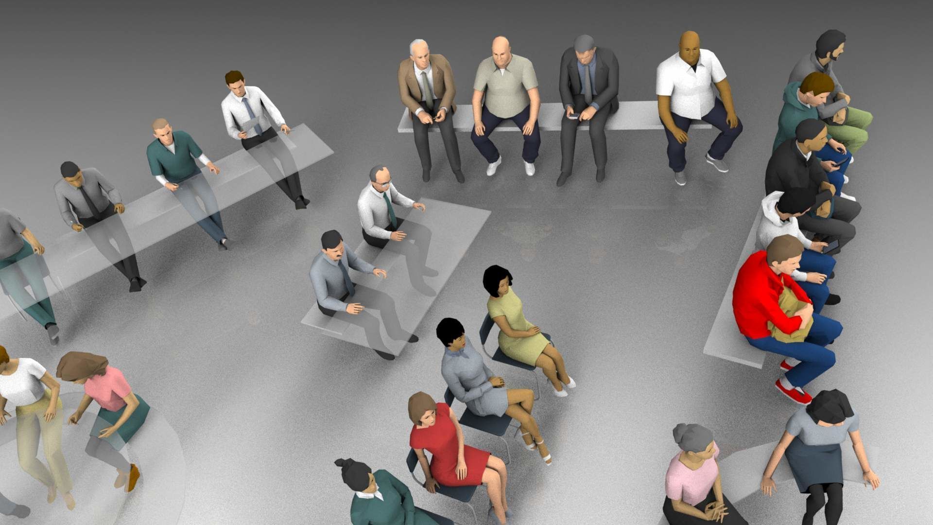 Low Poly Seated People Low-poly 3D model_2