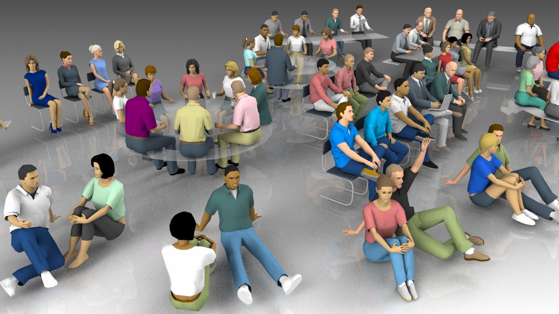 Low Poly Seated People Low-poly 3D model_3