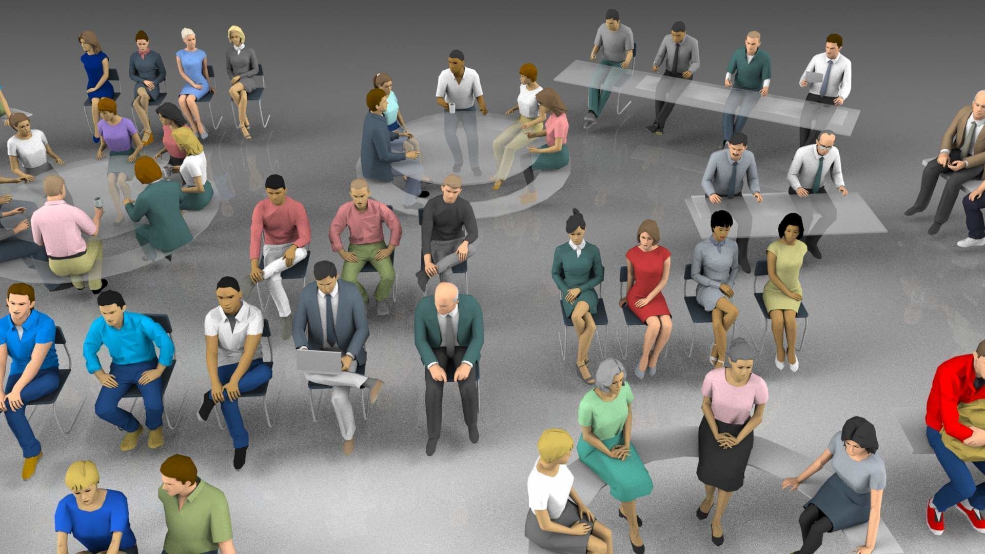 Low Poly Seated People Low-poly 3D model_1