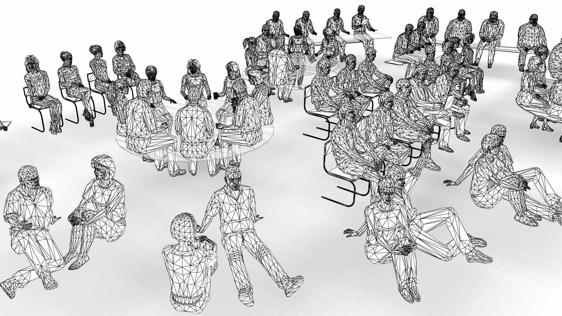 Low Poly Seated People Low-poly 3D model_4