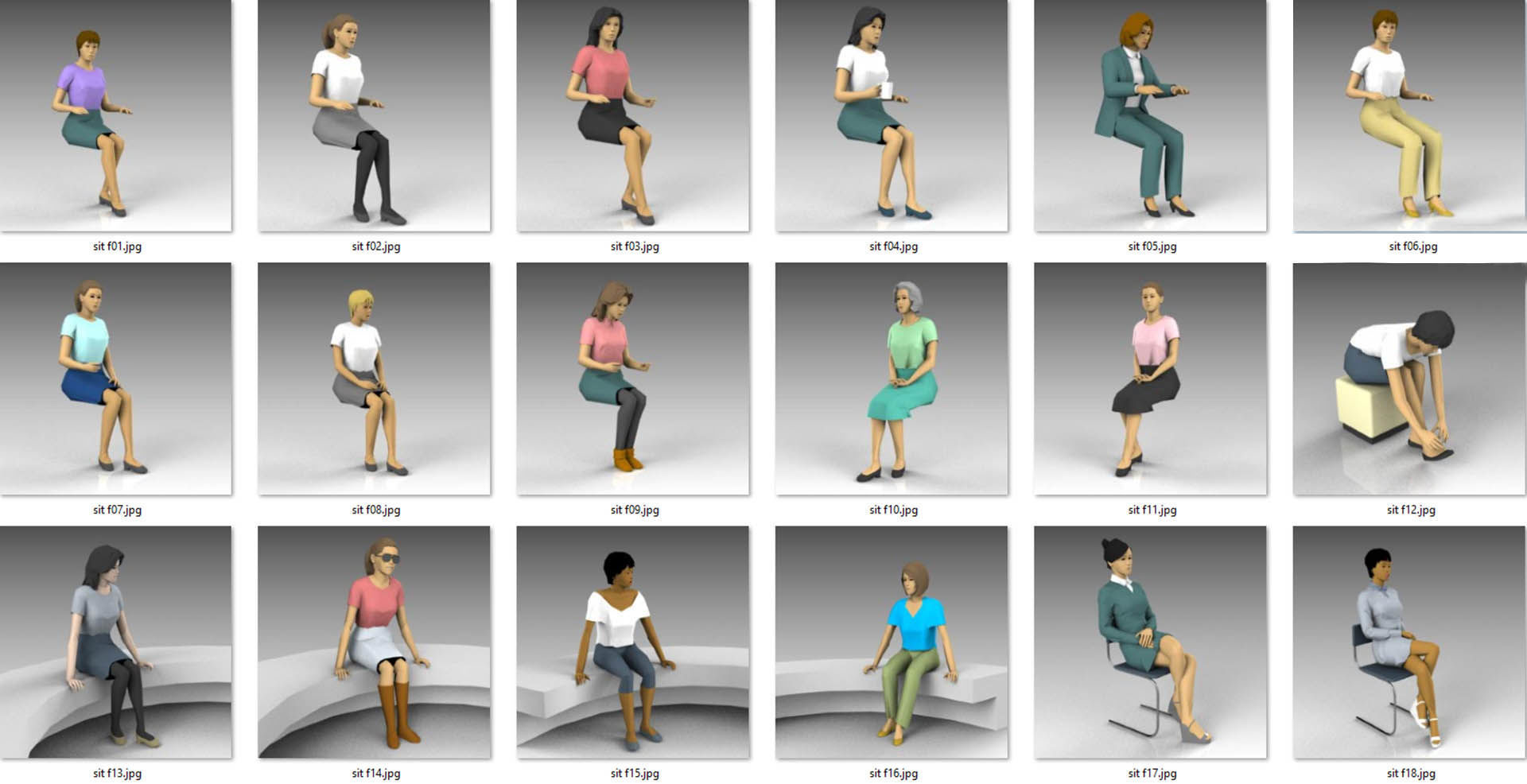 Low Poly Seated People Low-poly 3D model_5